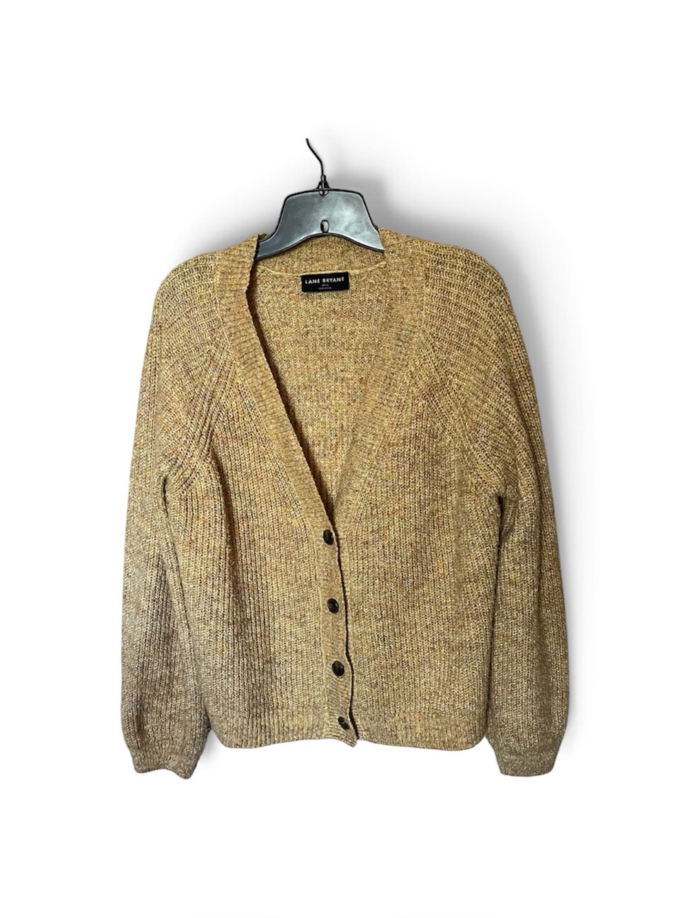 Lane Bryant Yellow Gold Tan V-Neck Button Cardigan Sweater Marled Size 14/16